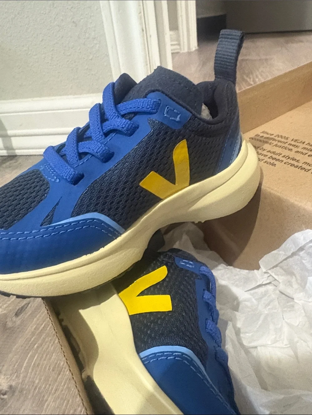 Veja Kids Navy & Bright Blue Sneakers with Yellow V